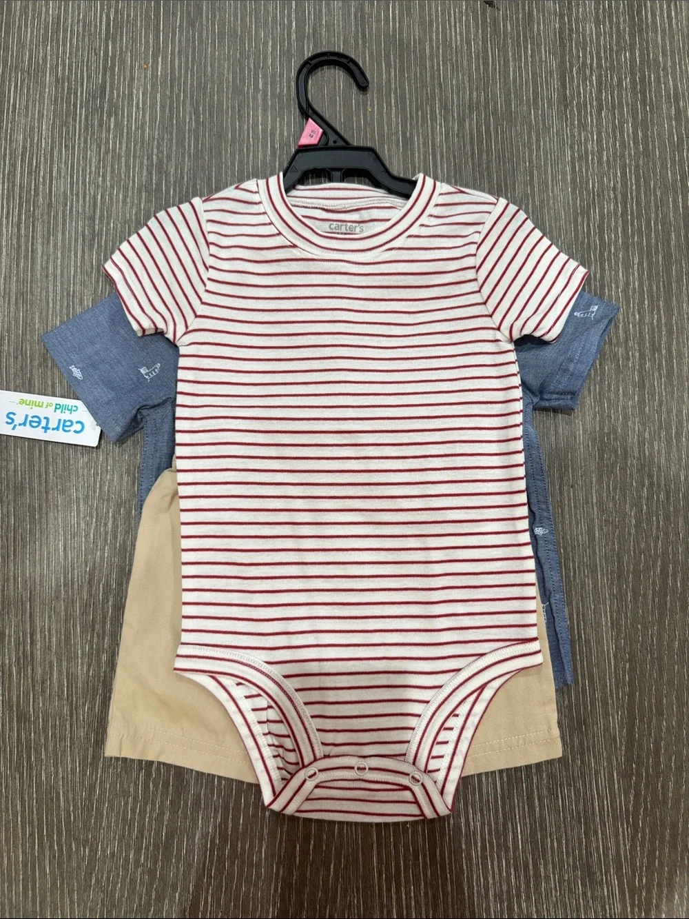 NWT Size 18 months Carter's Cream & Red Striped Short-Sleeve Baby One-Piece